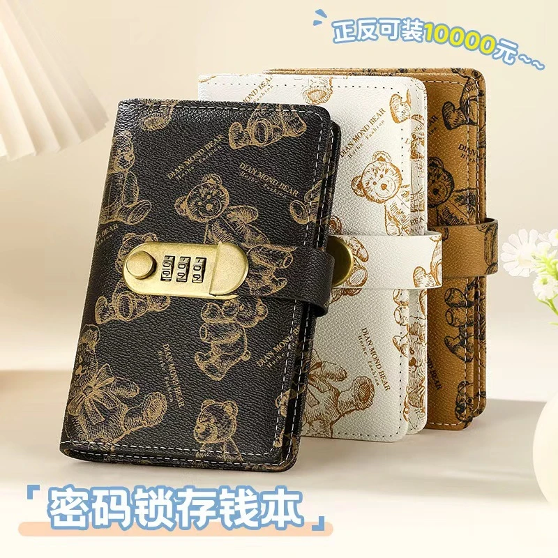 2026 New Cash Deposit Notebook Password Lock Deposit Folder Money Book Large-capacity Bear Pattern Bookkeeping Book PU Notepad