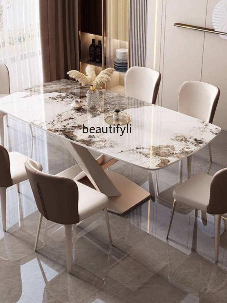 Italian Minimalist Stone Plate Dining Tables and Chairs Set Home Dining Table Minimalist French Western-Style Dining Table