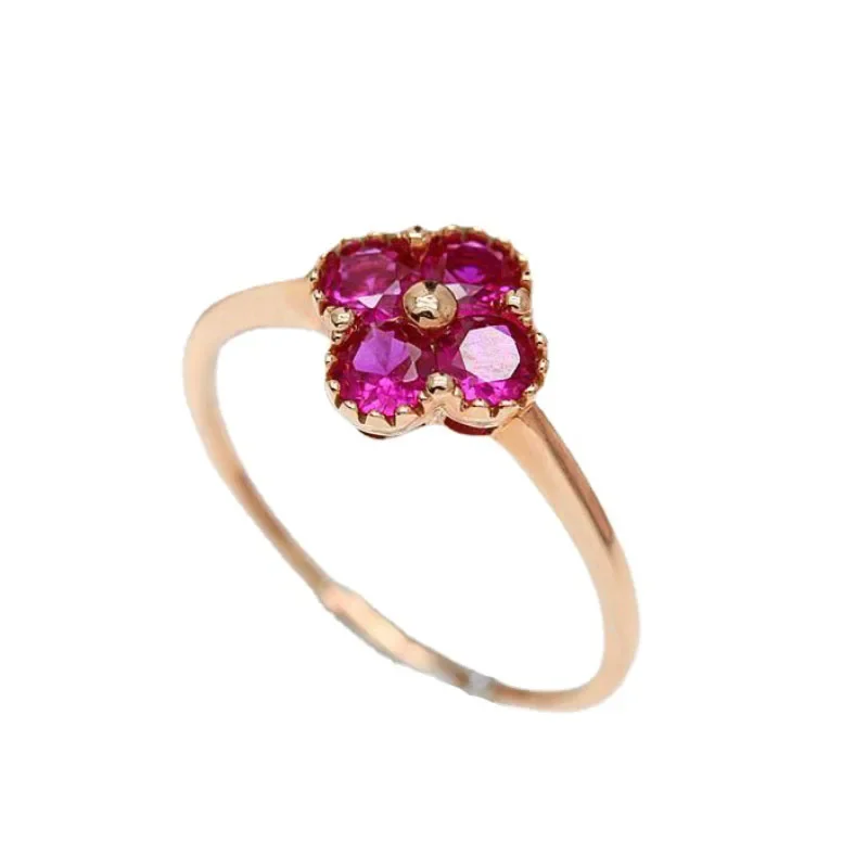 Fresh Charms Ruby Small Flower Rings for Women Inlaid High Quality Ruby Ring Exquisite Engagement Wedding Jewelry