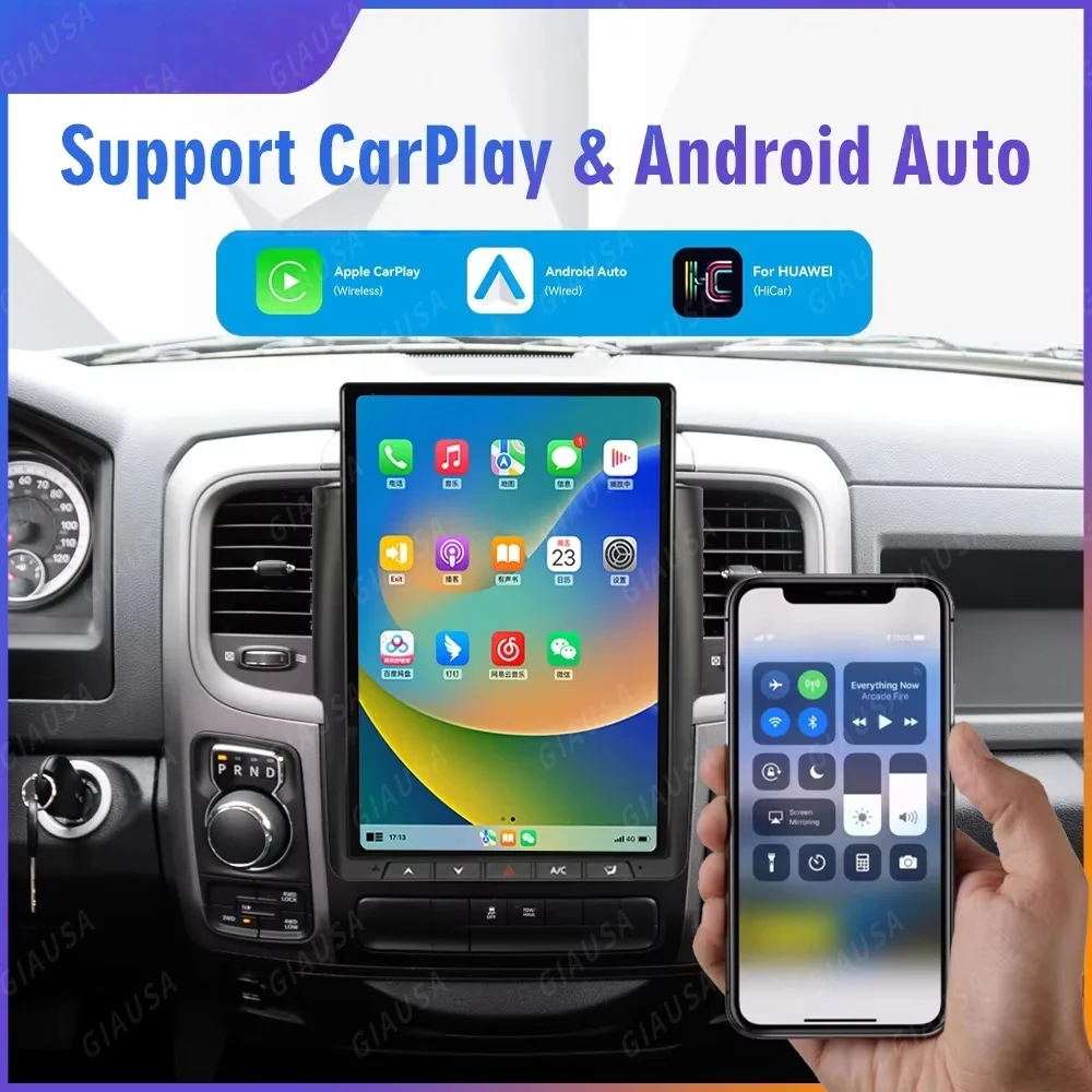 14.5 "شاشة عمودية 8 + 256G Android14 راديو السيارة ل دودج RAM1500 RAM 1500 2500 3500 2012-2018 مشغل ستيريو autoradio لتحديد المواقع نافي
