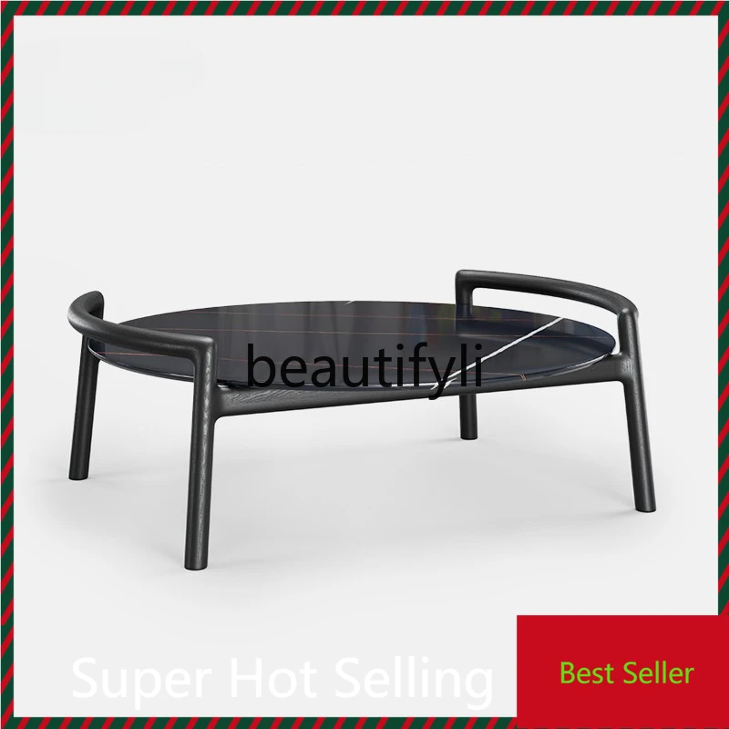 

Black walnut round coffee table Nordic solid wood combination Japanese style modern simple furniture G1218