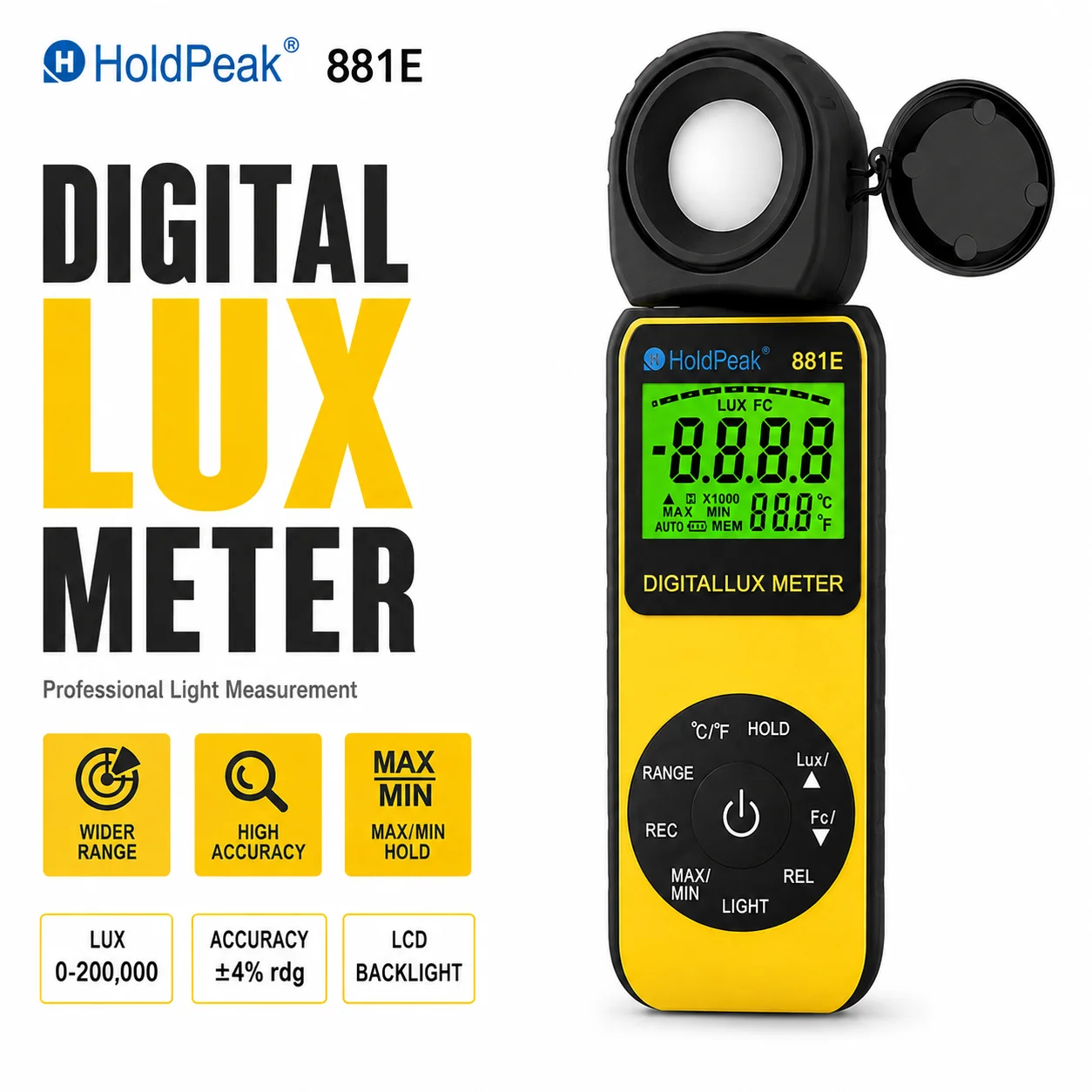 Photography Lighting Meter - Medidor de Lux Digital 300000 Lux,
