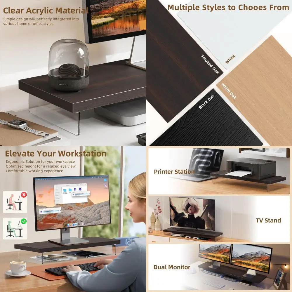 

40 Dual Monitor Stand, Large Wooden Desk Organizer for Computer, Laptop, TV, and Monitors