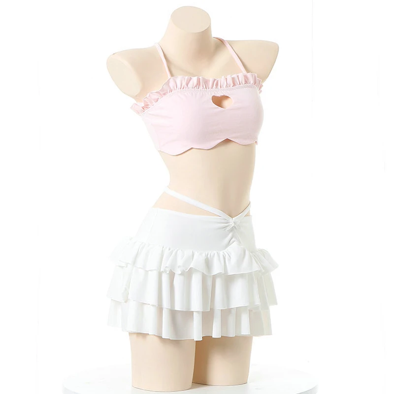 AniLV 2022 Summer Sweet Girl Anime Cute Love Hollow Swimsuit Unifrom Cake Skirt Women Macaron Swimwear Outfits Costumes Cosplay