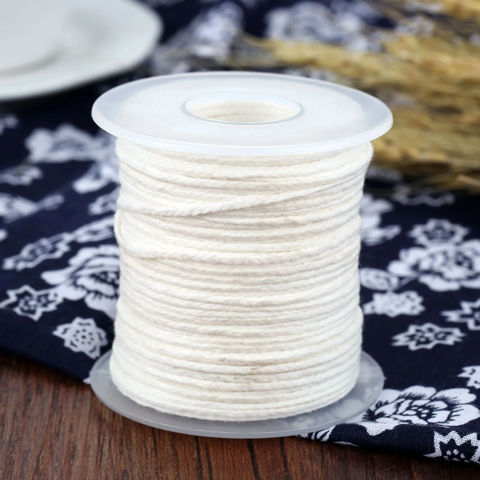 1pc 61m/200ft*2mm Spool Candle Wick Core Unwaxed Cotton Square Braid Design Candles Making Handmade DIY Craft White Roll Supply