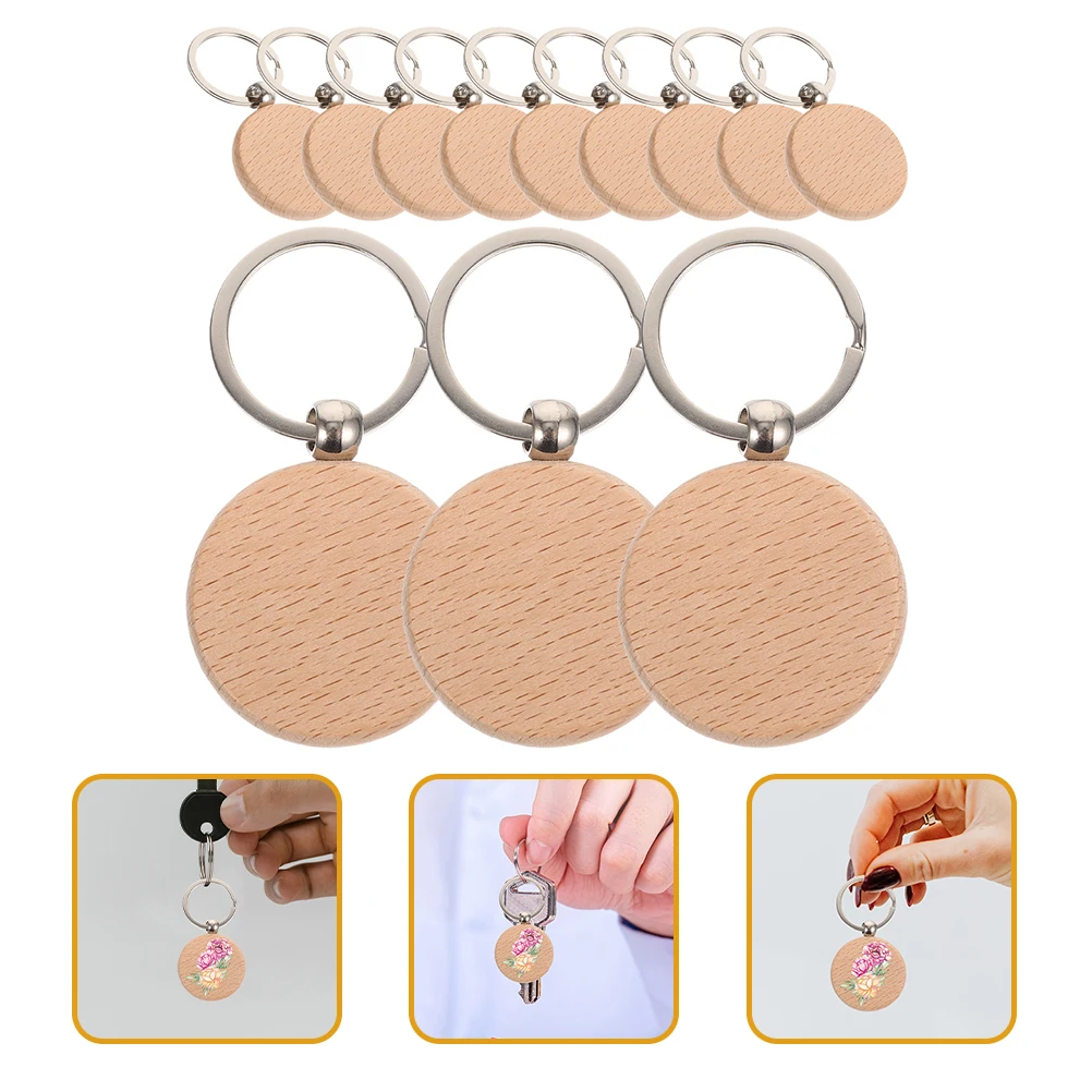 

12 Pcs Wooden Keychain Unfinished Blank Keychains Ring Personalized Crafts Beech Engraving for Lightweight