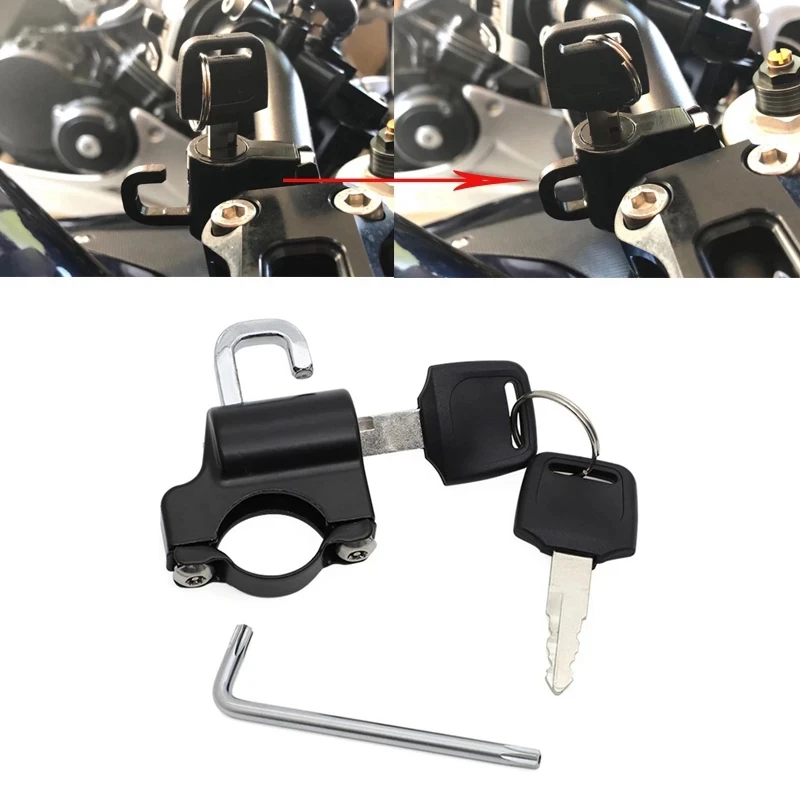 Universal Motorcycle Helmet Lock Motorbike Hanging Hook Keys Set Aluminum Compatible With 7/8Inch 22Mm Handlebar Tubing