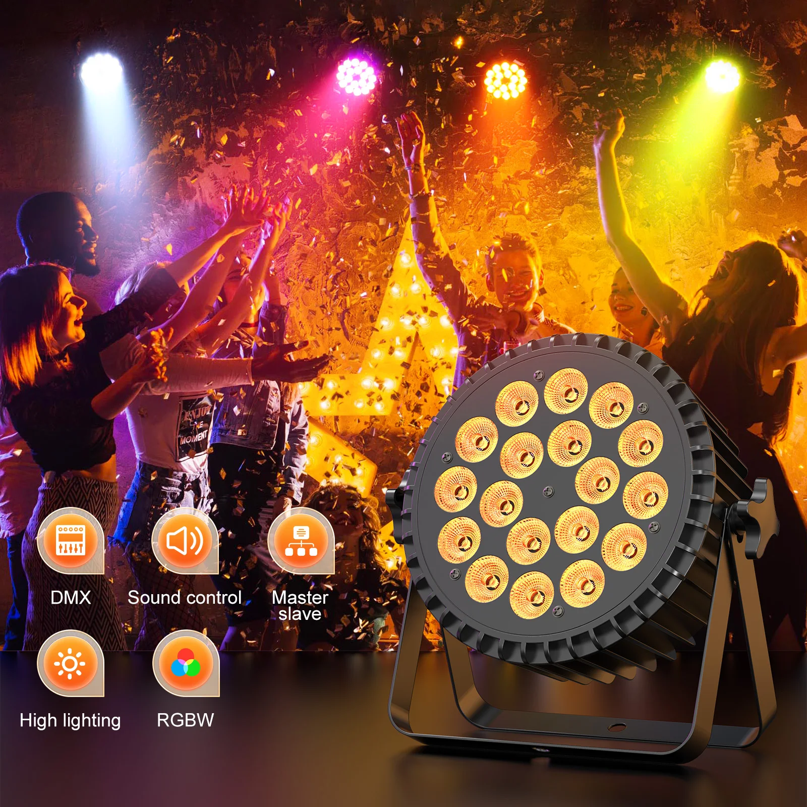 Yiflamefly 8 Pcs 18 LED Par Light 200W LED Stage Light 4 in 1 RGBW Stage Lighting Spotlight With DMX512 For Party Wedding DJ