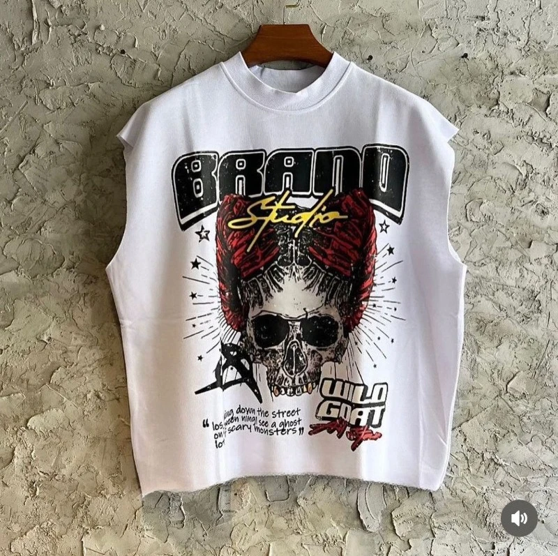 Herren Ärmelloses Y2K Retro Europäisches und Amerikanisches Harajuku Hip-Hop-Style Lässiges Kurzarm-T-Shirt, Punk Loose Fit – Detail 4