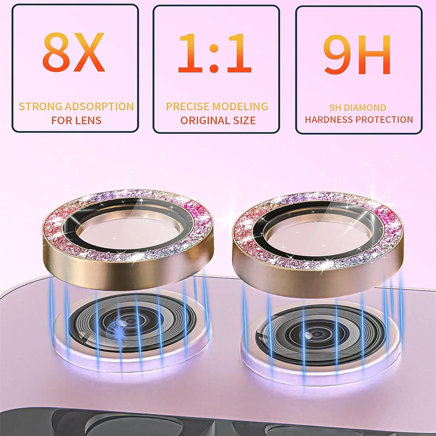 Für Samsung Galaxy Z Flip 8/Flip7/Flip6 Flip5 Glitzer-Metall-Diamant-Legierung Kameraobjektiv-Ringkappe HD-Glas-Schutz Bling Locator – Detail 15