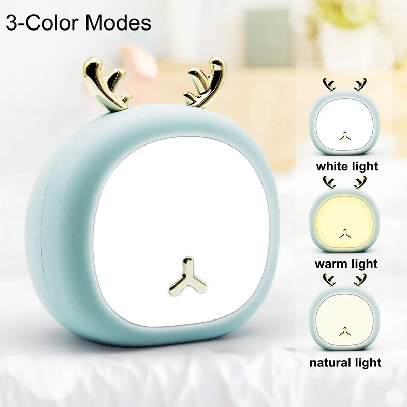 Cute Night Light Deer Bunny Nursery Light for Kids Baby Rechargeable Touch Control 3 Brightness Adjustable Table Bedside Lamp