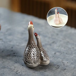 Colorful Couple Goose Purple Clay Tea Pet, Suitable Raising Tea Table and Tray Decorations,Swan Creative Sculpture, Holiday Gift