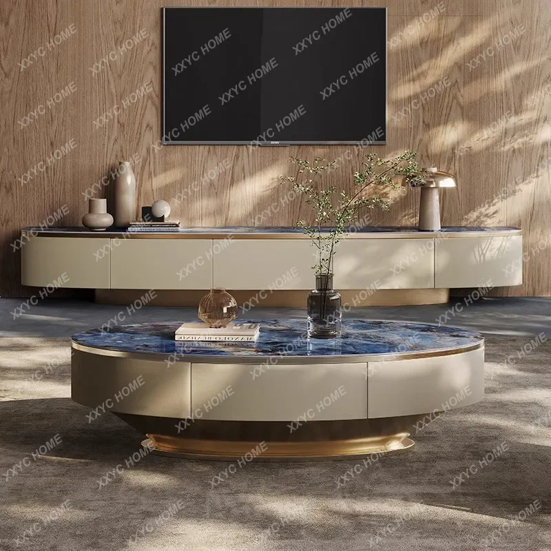 AA Light luxury rock slab coffee table oval living room household size apartment advanced paint rock slab coffee table