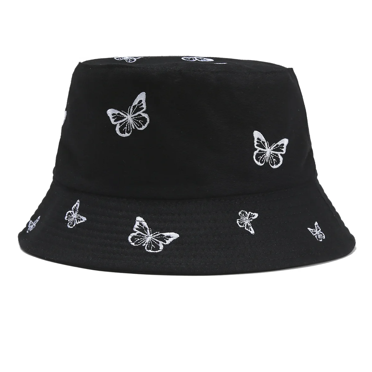 New Fashion Ladies Butterfly Embroidery Fisherman Hat Panama Double-sided Bucket Hat Casual Sunscreen Bob Hat