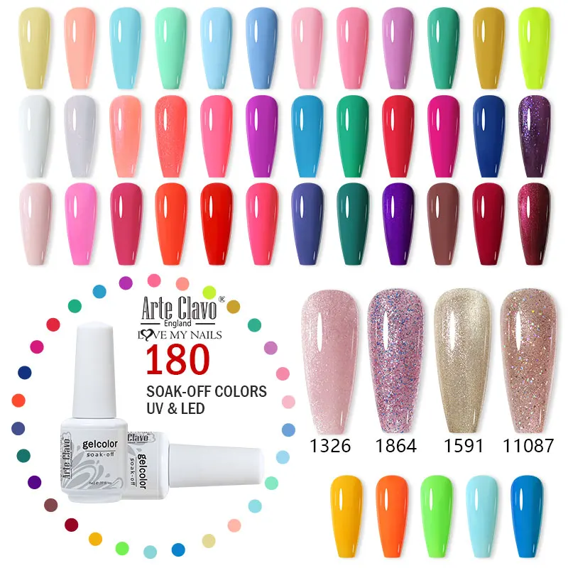 Arte Clavo Gel Nagellack 8ml Semi Permanent Lack Funkelnden Nail art Benötigen UV LED Lampe Basis Top Mantel weg tränken UV Gel Lack