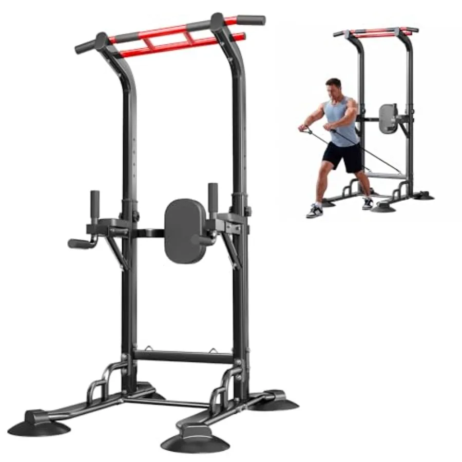 Home gym pull up bar station: steel black 12-level adjustable multi-function dip and pull up station for strength training