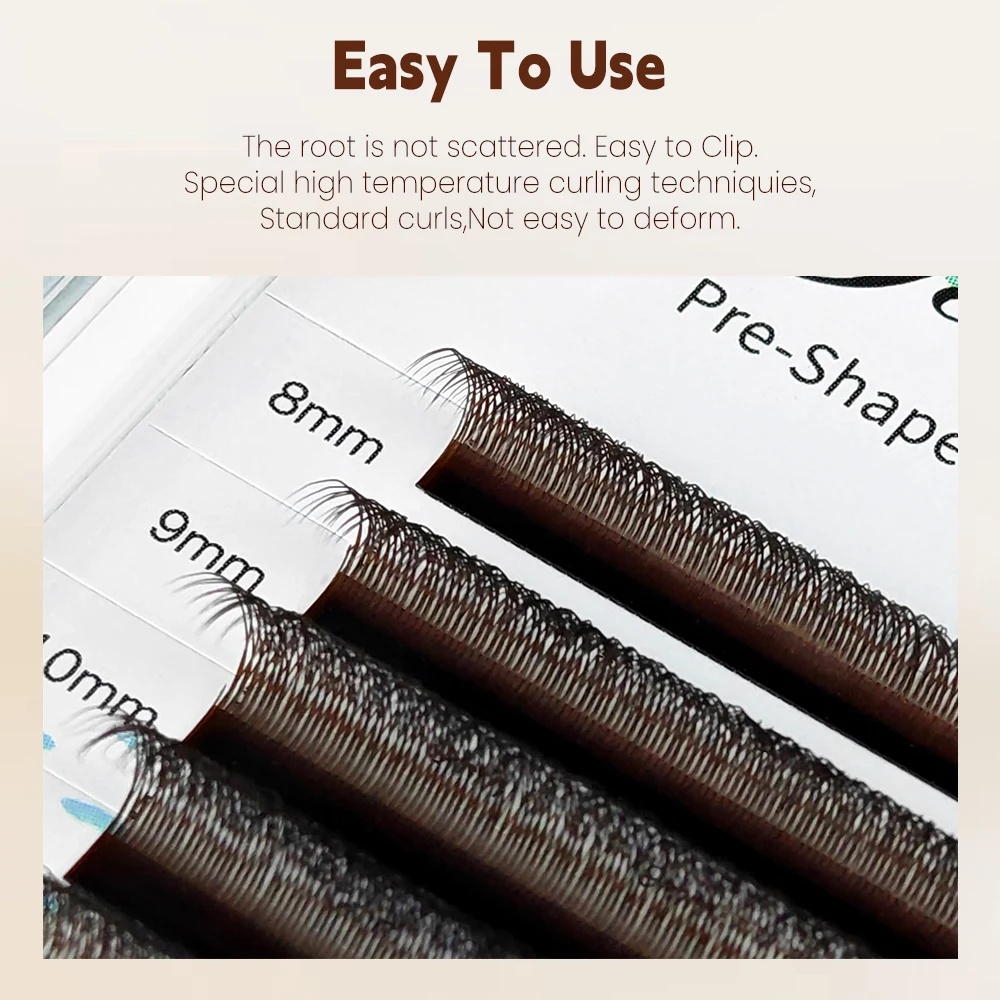 Yelix Czarno-brązowe Wąskie Rzęsy 3D w Kształcie Litery W Naturalne Miękkie Rzęsy z Większym Rozstawem Przedłużania Rzęs 3D Gotowe Kępki Objętościowe