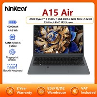 Ninkear A15 Air Laptop AMD Ryzen™ 5 3500U 16GB DDR4 3200 MHz+512GB NVME SSD 15.6 Inch FHD IPS Screen 180° Opening and Closing Fingerprint Unlock PC Notebook