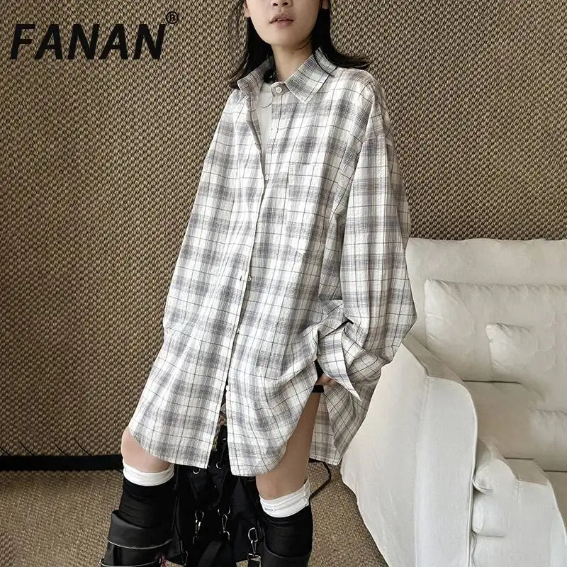 

FANAN Summer New Korean Style Plaid Contrast Color Shirt Single-Breasted Loose Top For Women Fashion Clothing Women's