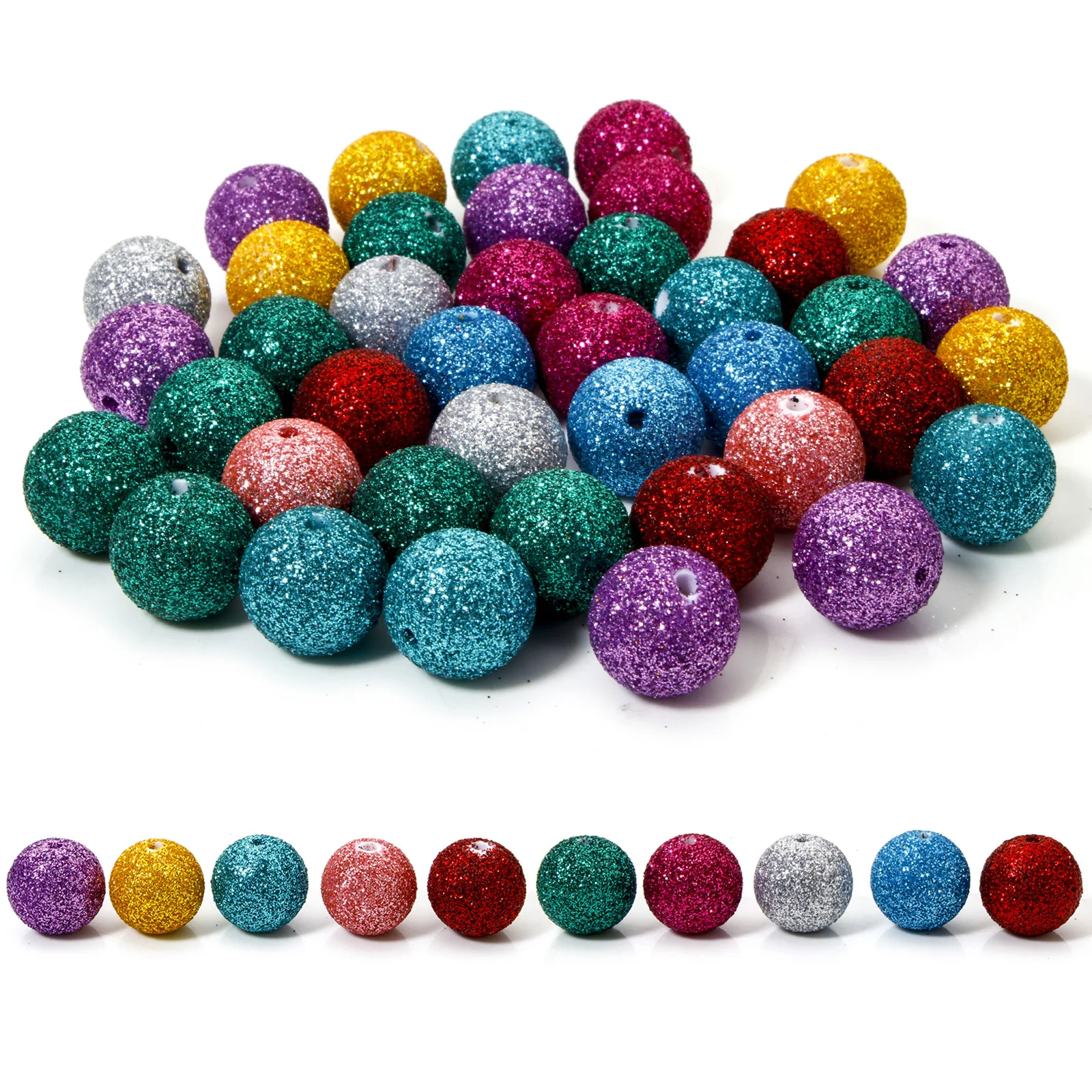 10 Pcs Christmas Acrylic Beads Multicolor Round Glitter Beads Diy Jewelry Making for Women Christmas Accessories 16mm Dia.