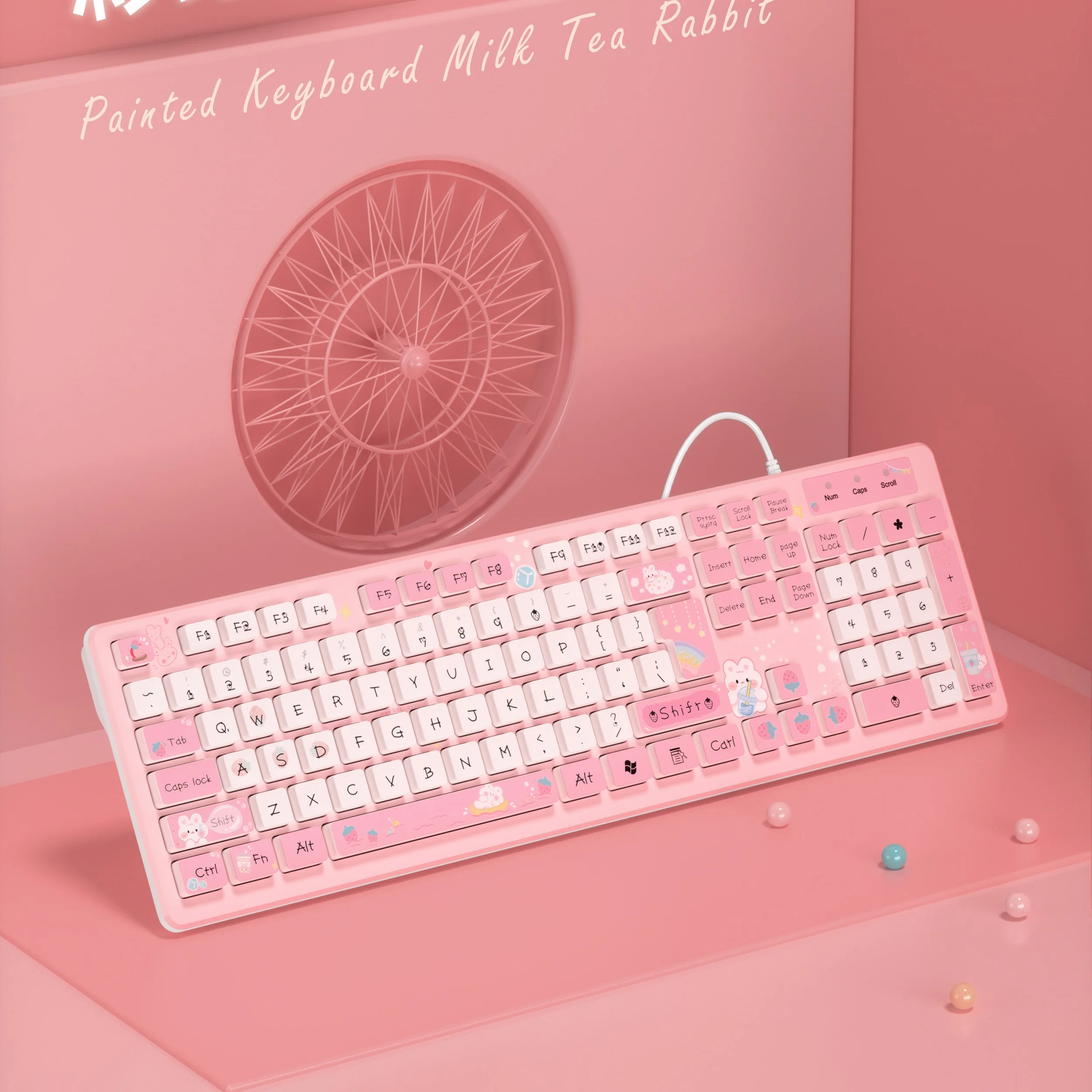 Pink Wired Keyboard for Office PC with Mute Click