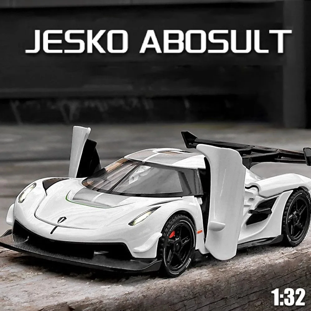 Scale 1:32 KNSG Jesko Car Model Toy Alloy Body Rubber Tires Diecast Supercar Models Doors Opened Sound Light Kids Toys Gifts