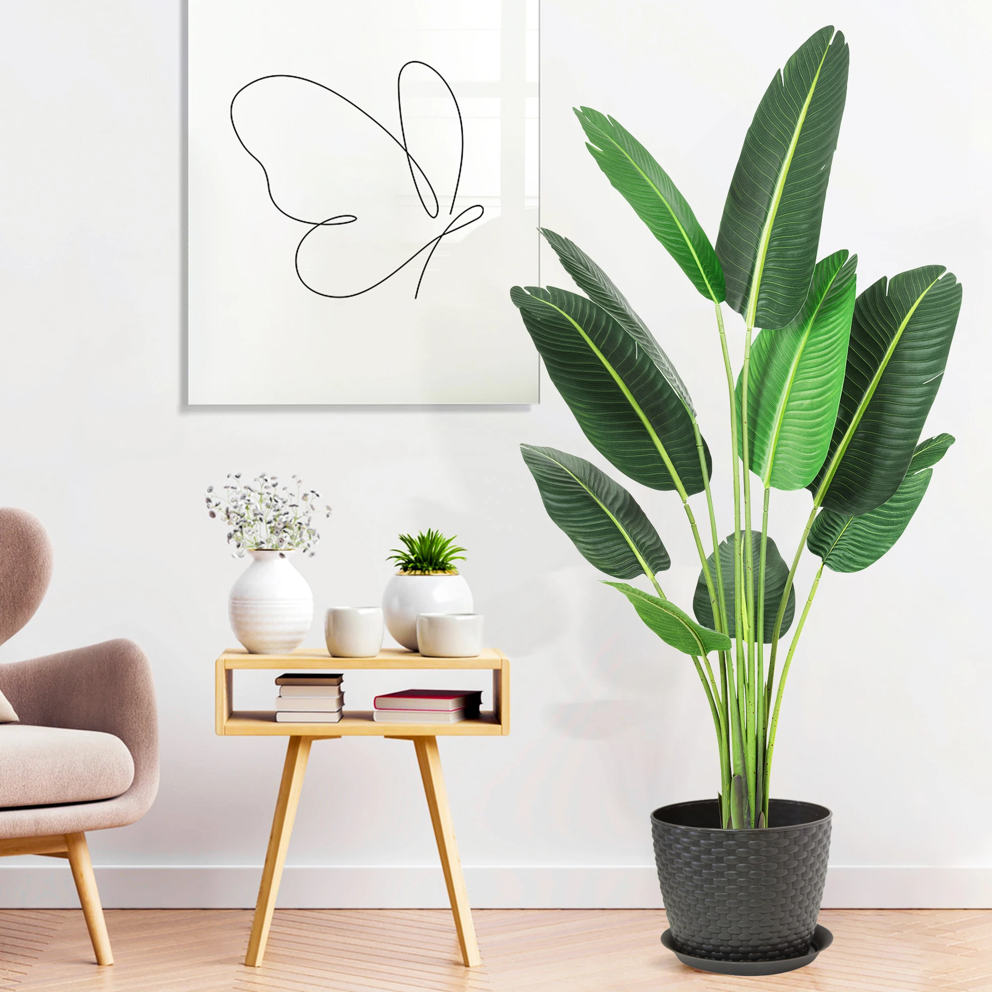 

Artificial Tree Bird of Paradise Artificial Plant, 48 Inches Artificial Faux Banana Leaf Plants with Pot