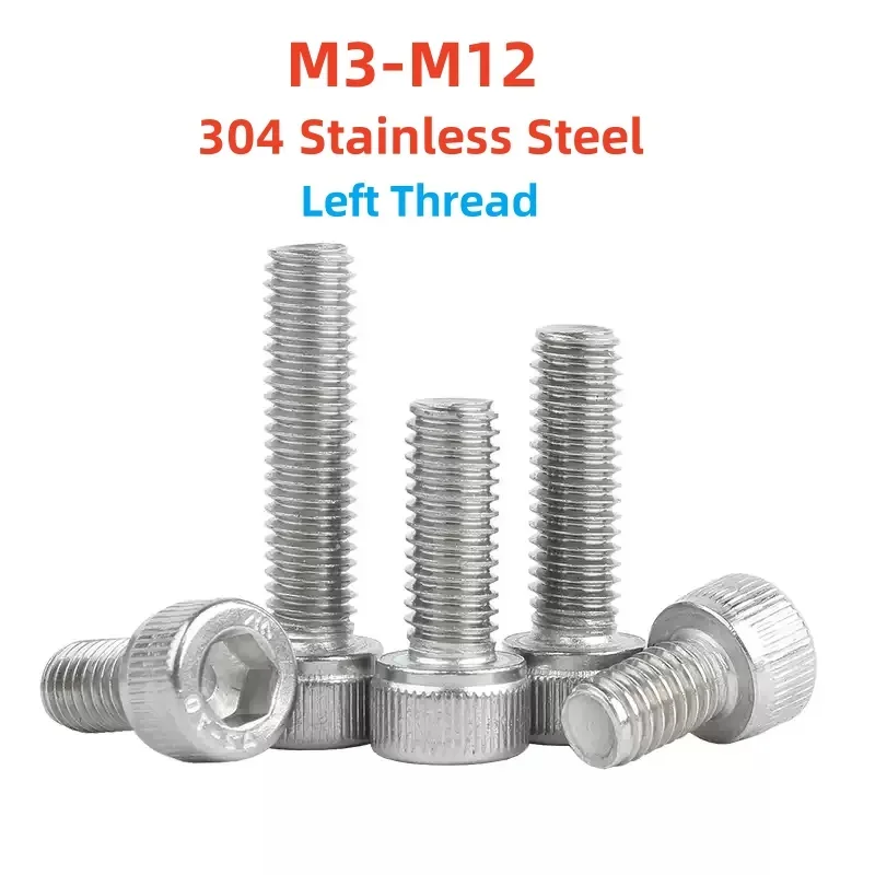 304 Stainless Steel Left Thread Cup Head Allen Bolts M3 M4 M5 M6 M8 M10 M12  Reverse Thread Screws