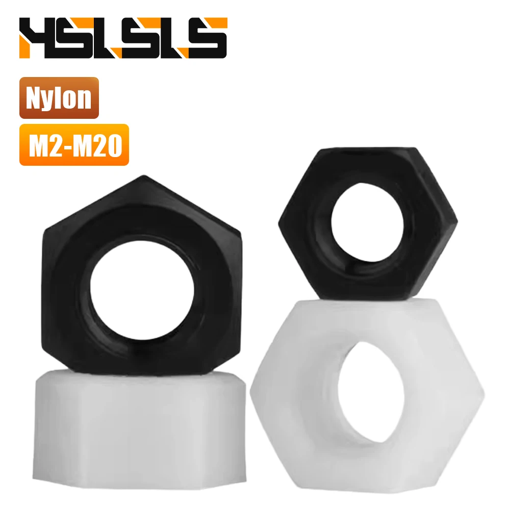 2-50pcs Metric White Black Nylon Hex Nut M2 M2.5 M3 M4 M5 M6 M8 M10 M12 M14 M16 M18 M20 Plastic Hex Hexagon Nut for Screws Bolts