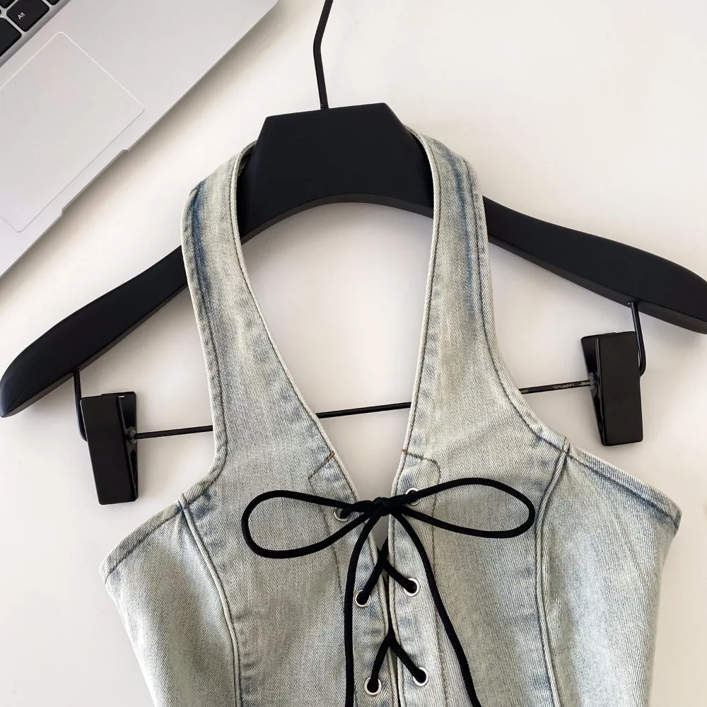 Vintage Elegant Chic Sleeveless halter Crop Top Women Korean Fashion Streetwear basics women clothing