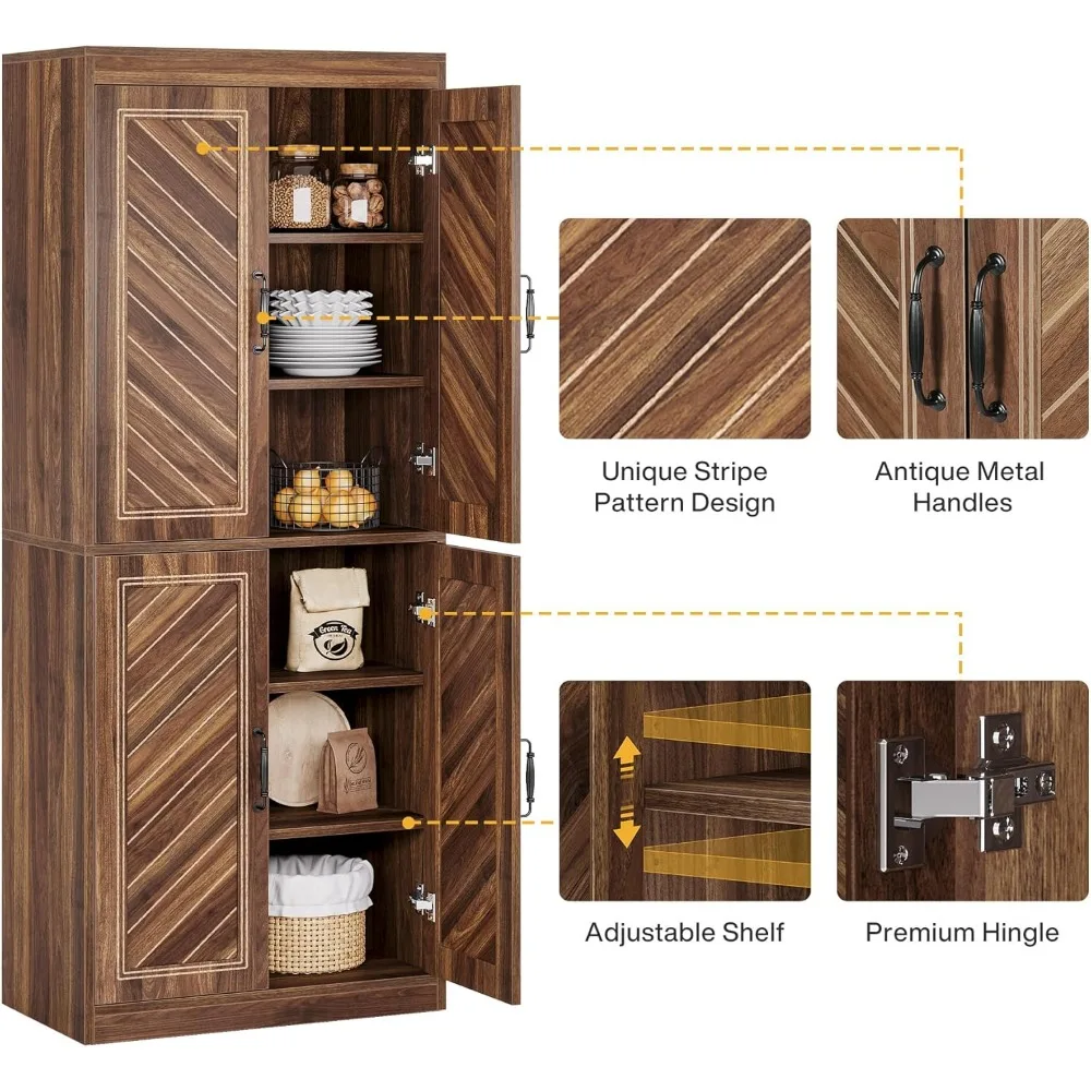 Tribesigns 69 خزانة مطبخ طويلة، خزانة مطبخ مخزن المزرعة مع 4 أرفف قابلة للتعديل لغرفة الطعام، غرفة المعيشة