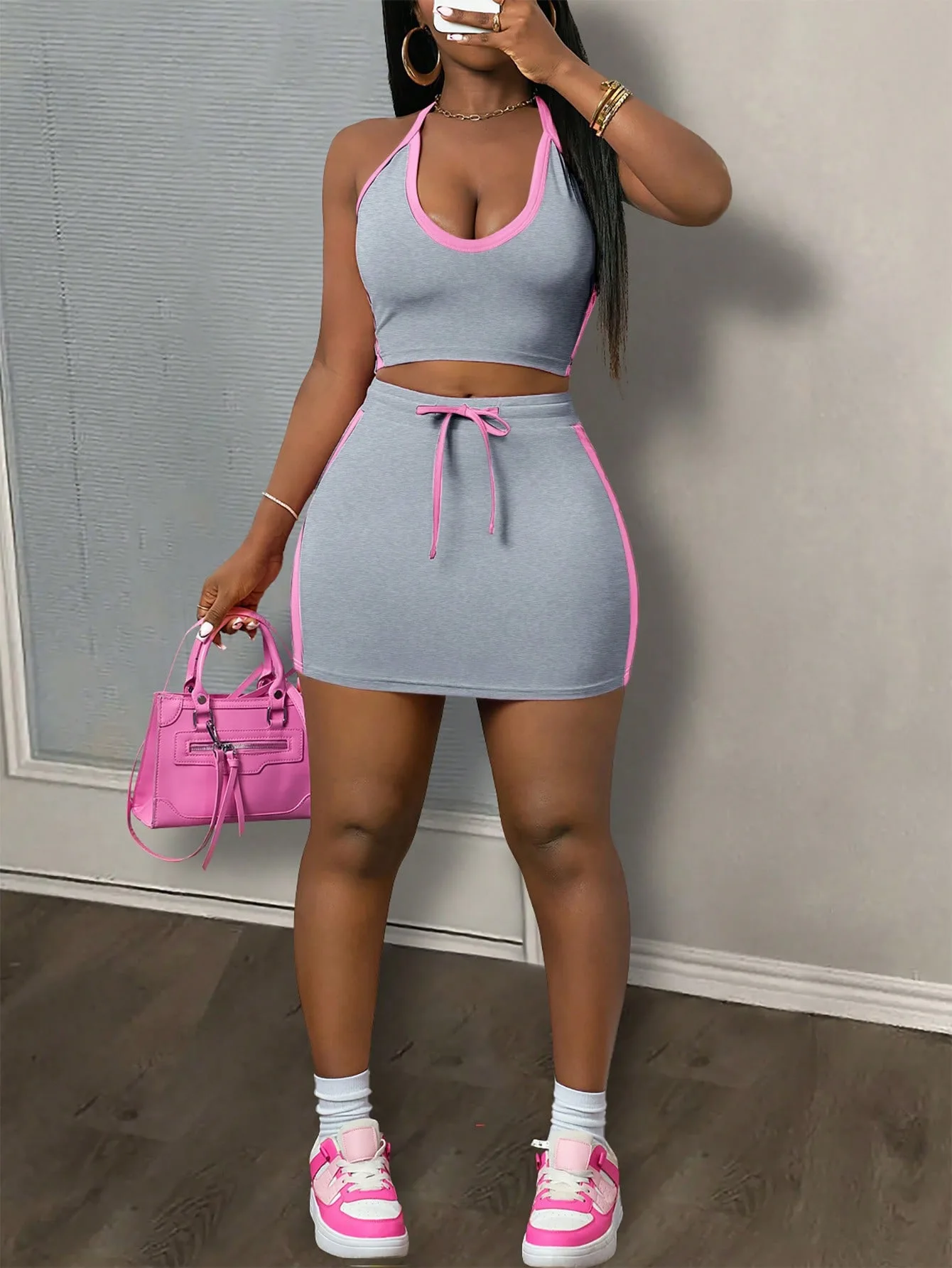 

Summer 2026 Sexy Color Block Suspender Women's Suit Short Group Look Hot Girl Ins Style New Arrivals