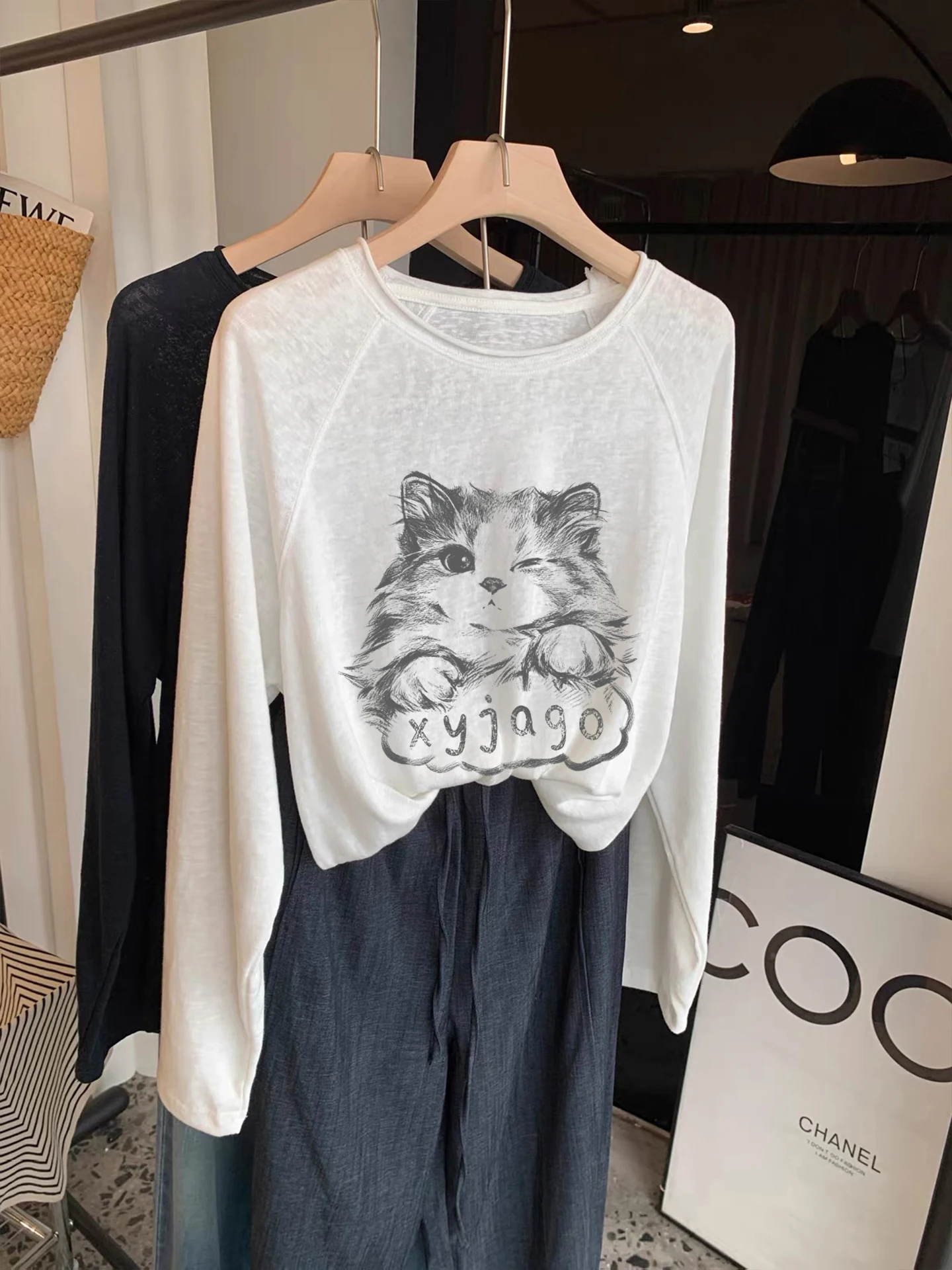 Korean Style Women's Long Sleeve T-Shirt Autumn New Fashion Shoulder Insert Cotton Linen Feel Base Shirt Top Design Sensation
