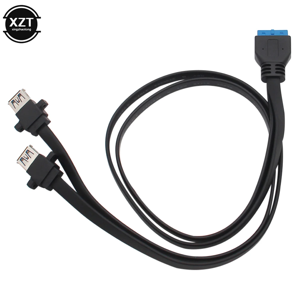 Dual USB 3.0 Female to 20 Pin Header Motherboard Adapter Extension Cable 2 USB Screw Panel Mount Motherboard Flat Cable Cord