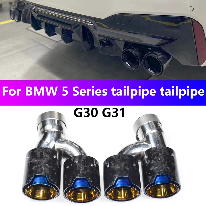 

For 2018 to 2023 BMW 5 Series G30 G31 Exhaust Pipe Upgrade Forged Carbon Fiber M logo Black Muffler Tip Nozzle