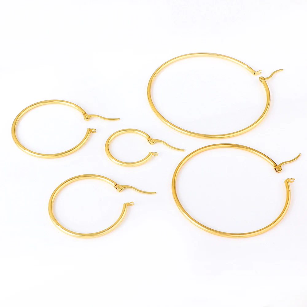 LUXUSTEEL Golden Color Stainless Steel Hoop Earrings For Women Men Big/Small Circle Round Ear Jewelry Bijoux Acier Inoxidable