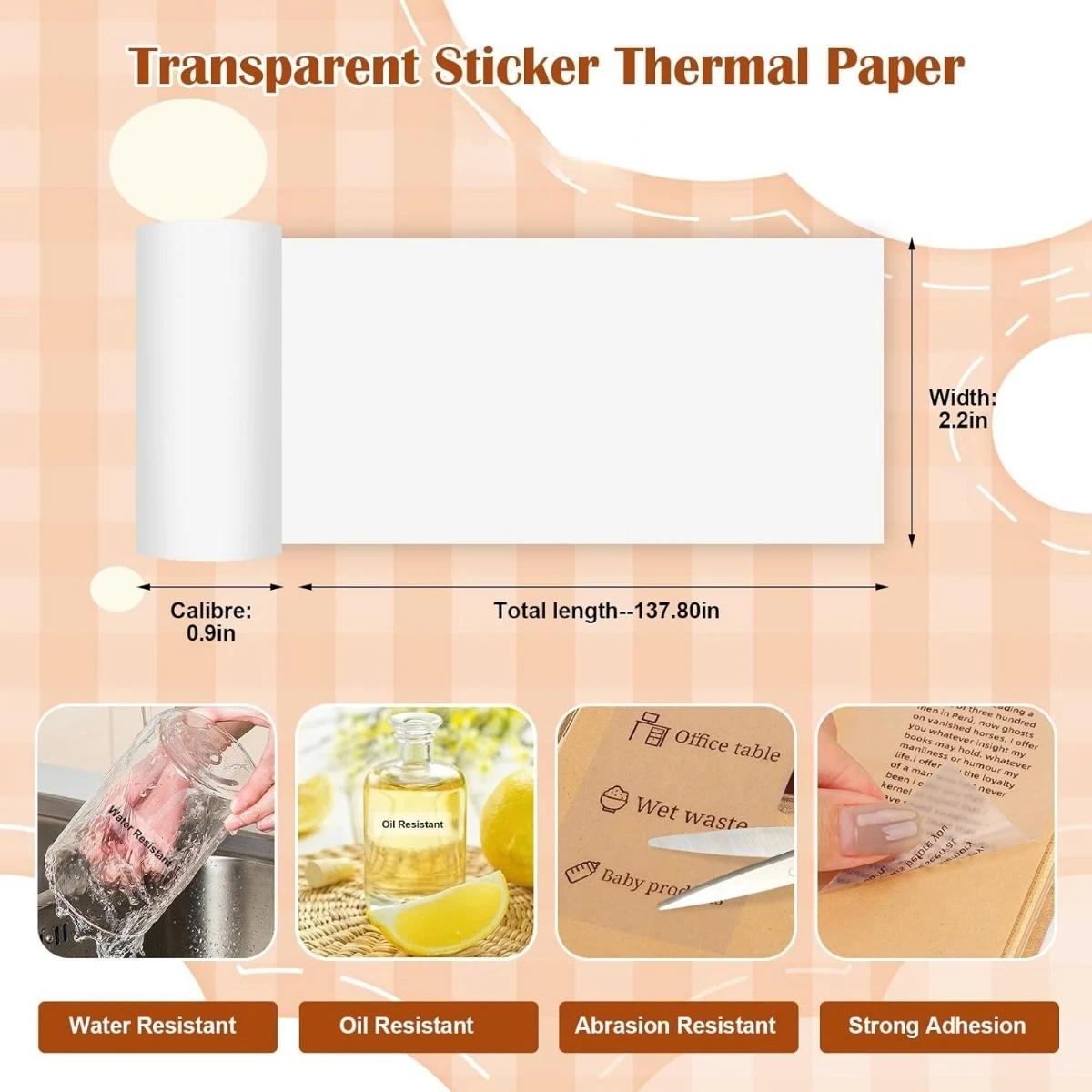 Self-adhesive Transparent Mini Thermal Printer Paper 5.7 X 2.5cm,Inkless Sticker for Portable Bluetooth Printer Photo,Label,Memo