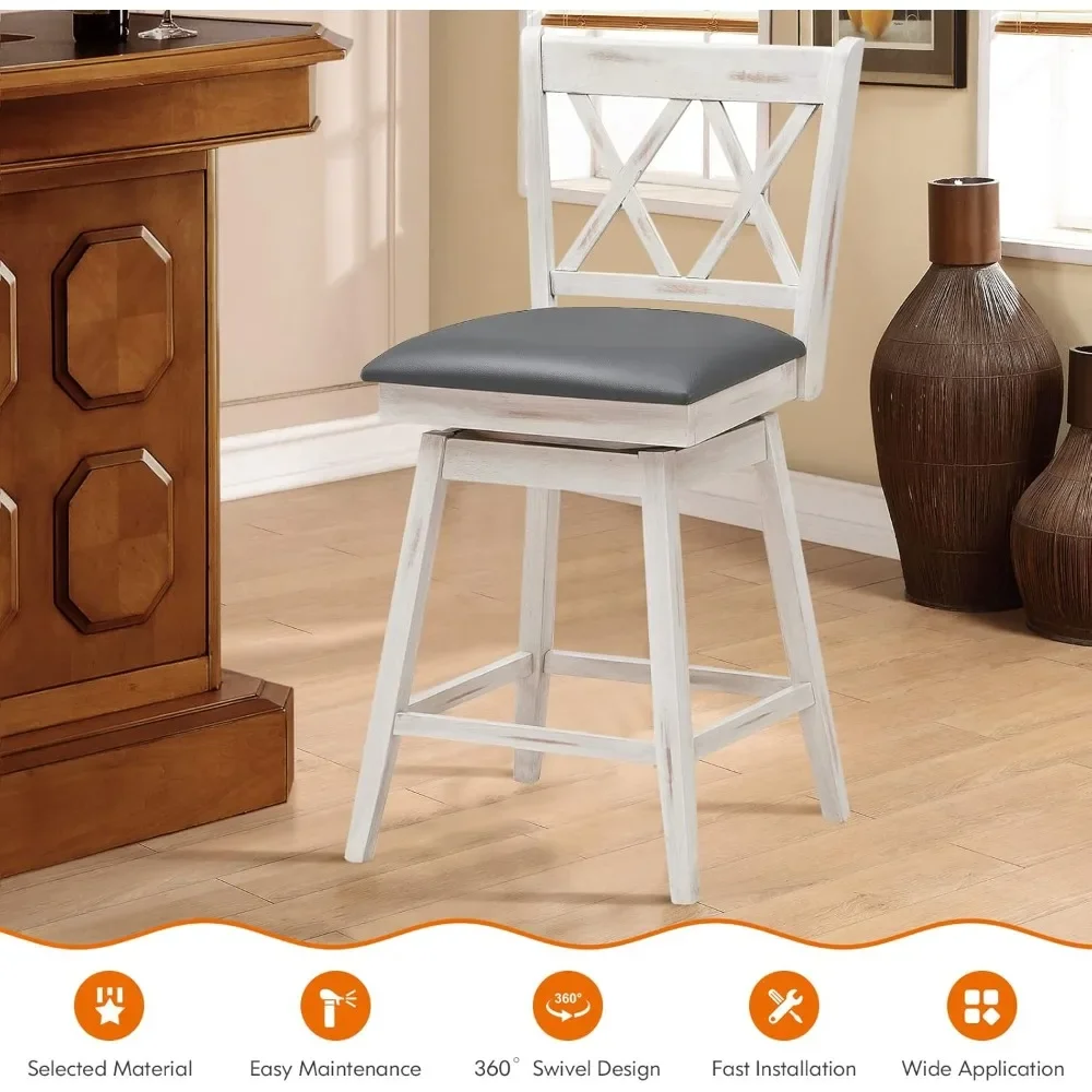 Bar Stool Set of 4, 360 °Swivel Counter Height 25inch Bar Stool with Foot Rest Upholstered Cushion & Ergonomic Backrest