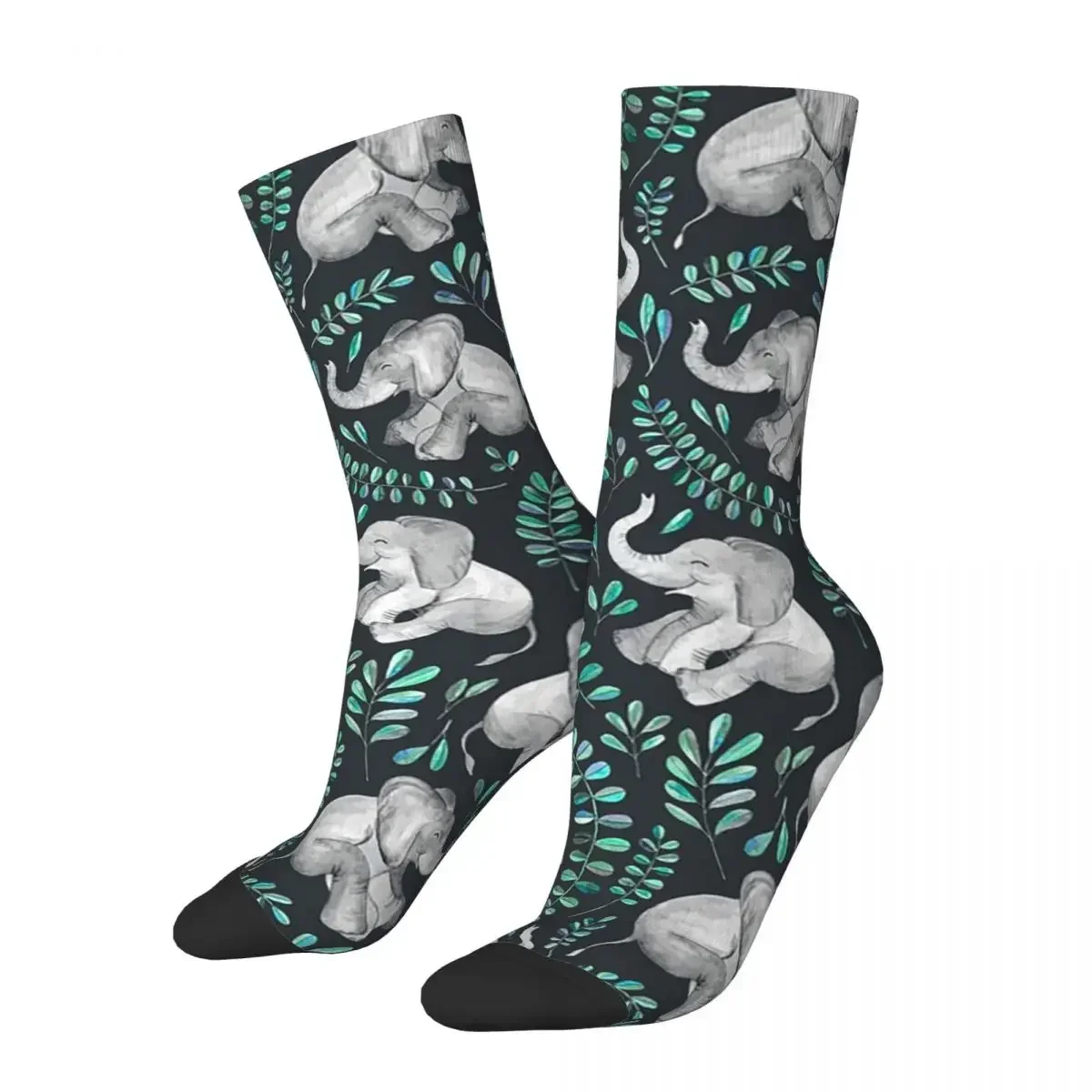 Laughing  Elephants Emerald And Turquoise Socks Harajuku High Quality Stockings All Season Long Socks for Man Woman Gifts