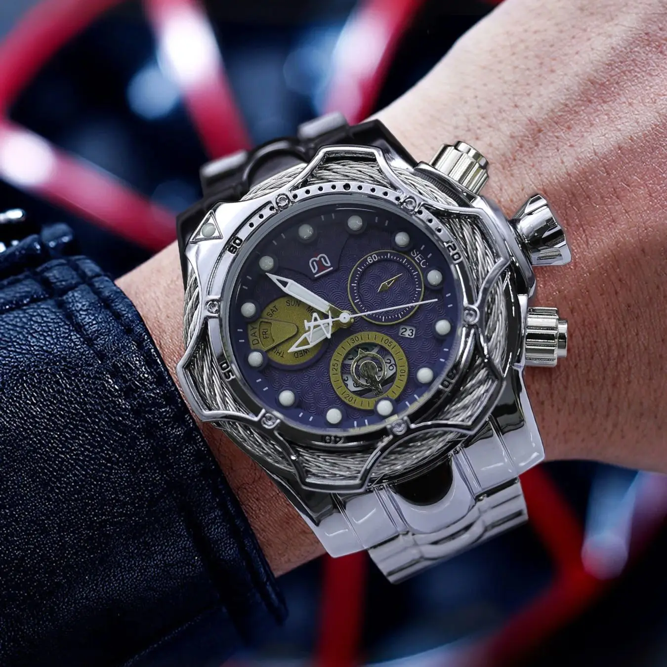 European and American Style Oversized Dial Clown-Themed High-Appearance Light Luxury Men's Watch with Luminous Calendar, Steel Band, Fashionable Business Casual Versatile Personality Cool Street Style Trendy Men's Wristwatch