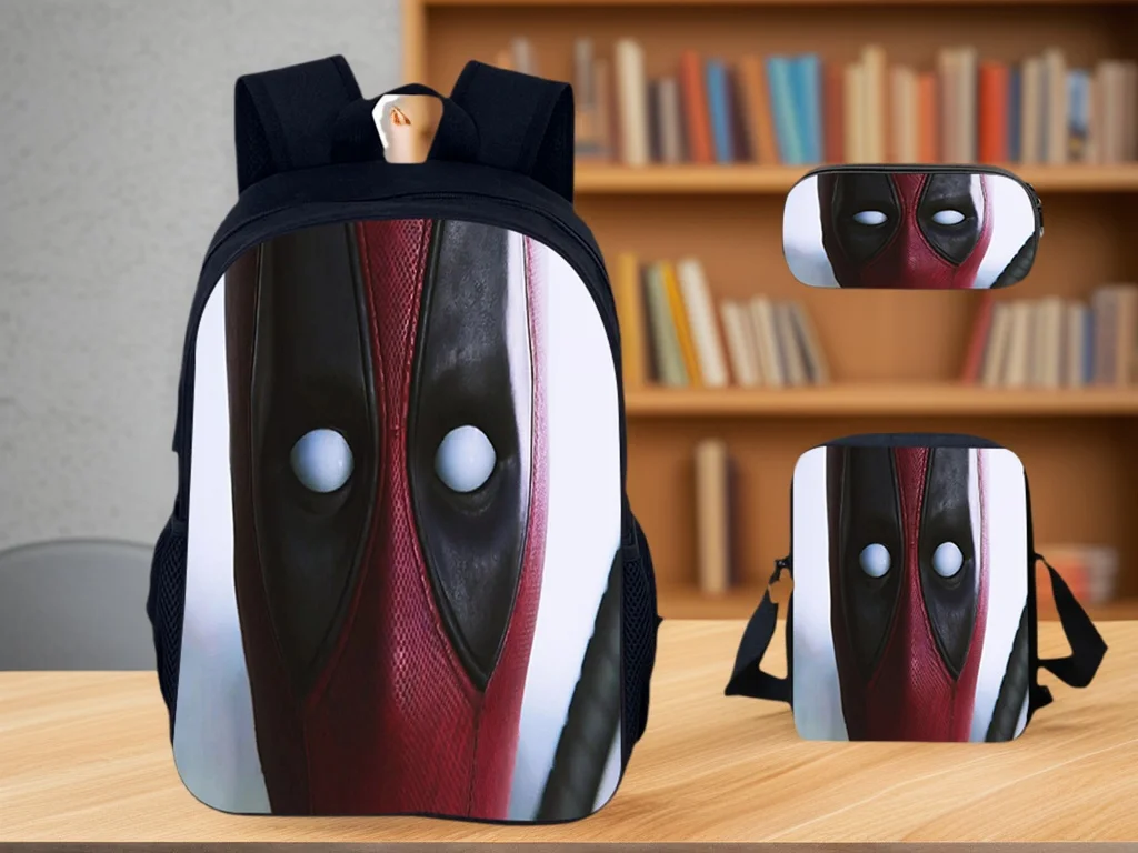 

Student Deadpool Graphic Backpack and Side Bag Pencil Case,Lightweight Rucksack Cartoon Knapsack for Kid