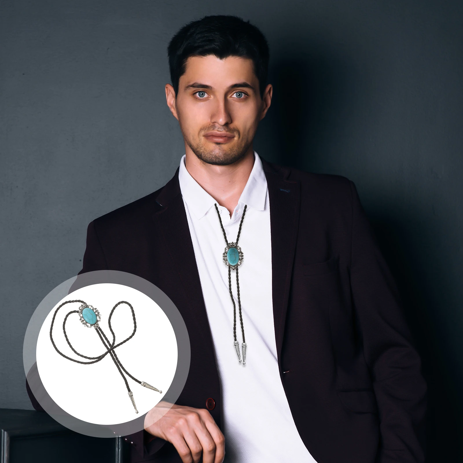 

Bolo Tie Pendant Western Accessory for Men Vintage Cowboy Necklace Denim Shirt Collar Decor Mens Bolo Tie Silver Chain