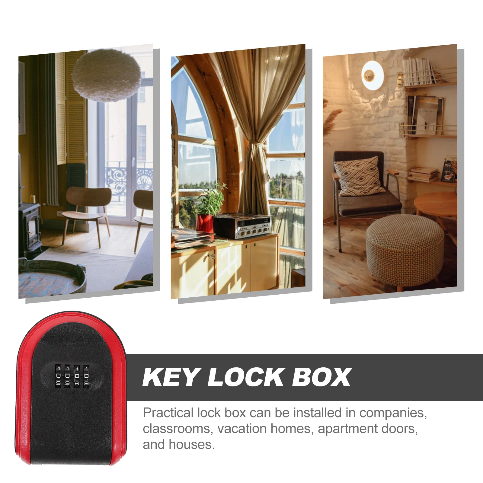 Small Locks Key Box Password Door Wall Mounted Safe (Black) 1pc Outdoor Hider House outside Spare Red Lockbox for Keys