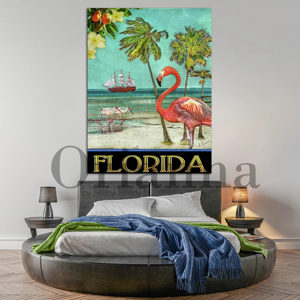 Florida Flamingo Canvas Poster, Summer Vibes Flamingo Vintage Poster, Flamingo Beach Poster, Flamingo Florida Poster Lover Gift