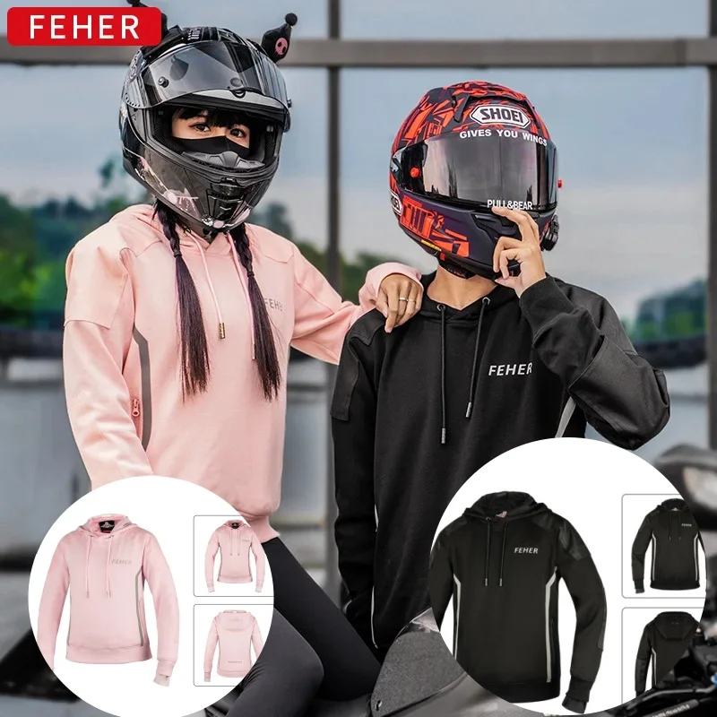 

Women Men's Motorcycle Hood Sweatshirts Protective Mesh Moto Riding Hoodies Casual Anti-drop Night Reflective Racing Clothing