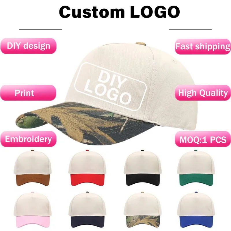 Two Tone Structured 5 Panel Baseball Cap Women Curved Bill Dad Hat Blank Plain Cotton Trucker Cap Outdoor Sun Hats for Men