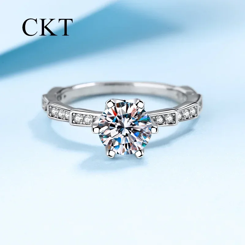 

CKT Real 18K White Gold 1ct/2ct Moissanite Ring for Women Platinum Pt950 Fine Jewelry for a Stylish Appearance Wedding Bands