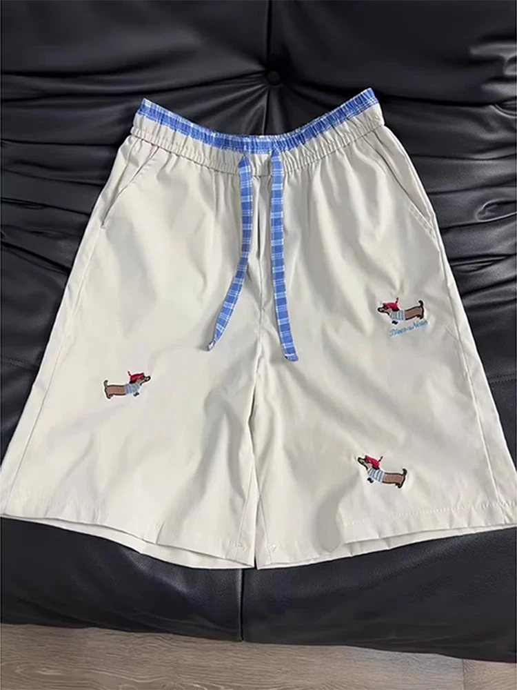 

Летние мужские шорты с вышивкой в виде таксы, пляжные спортивные шорты с вышивкой, повседневные, свободного кроя, модная молодежная одежда