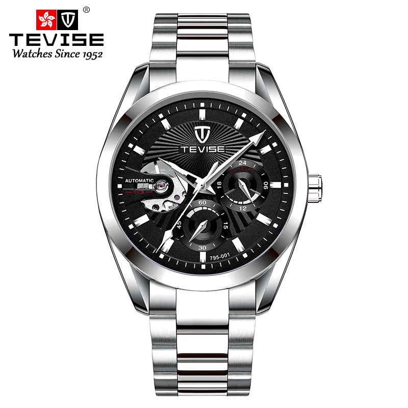 TEVISE Men Automatic Watch Stainless Steel Luminous Watch Waterproof 24 Hours Business Causal Watch