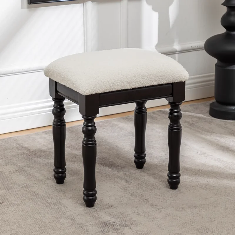 

Medieval black solid wood dressing stool, retro-style shoe-changing stool, Internet-famous light luxury bedroom stool with lamb